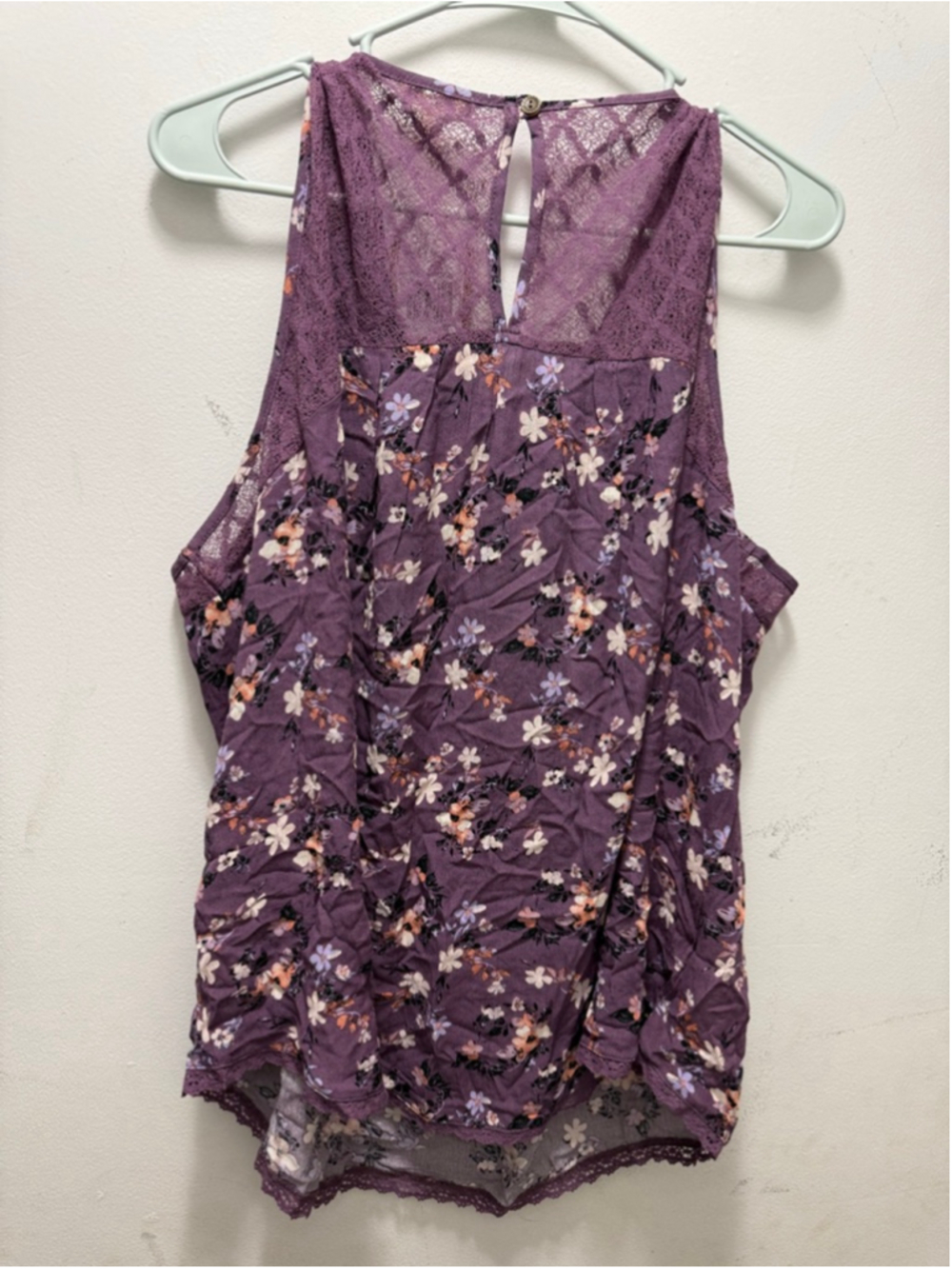 Women's MASON & BELLE Plus Size 2X Purple Floral Lace Tank Top - Picture 3 of 3